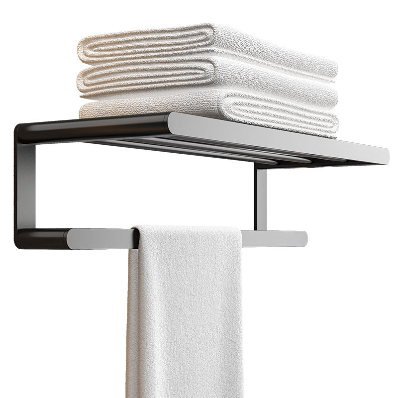 Modern Bathroom Set with Bath Shelf/Towel Bar & Paper Holder Black Bathroom Hardware Clearhalo 'Bathroom Hardware Sets' 'Bathroom Hardware' 'Bathroom Remodel & Bathroom Fixtures' 'bathroom_hardware_sets' 'Home Improvement' 'home_improvement' 'home_improvement_bathroom_hardware_sets' 6763133