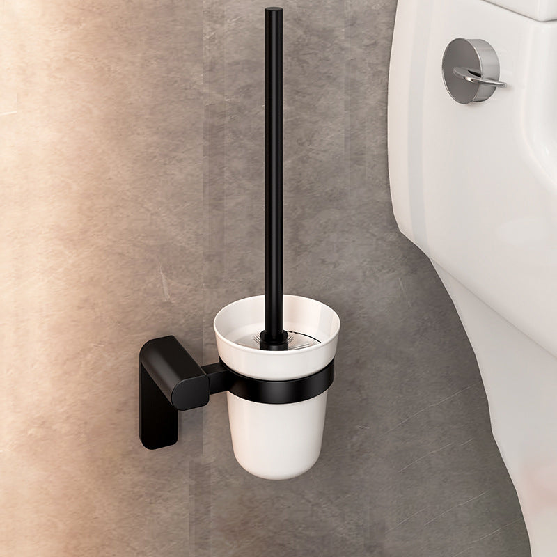 Modern Bathroom Set with Bath Shelf/Towel Bar & Paper Holder Black Bathroom Hardware Toilet Brush Clearhalo 'Bathroom Hardware Sets' 'Bathroom Hardware' 'Bathroom Remodel & Bathroom Fixtures' 'bathroom_hardware_sets' 'Home Improvement' 'home_improvement' 'home_improvement_bathroom_hardware_sets' 6763137