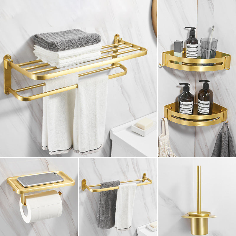 Modern Bathroom Hardware Paper Holder Bath Shelf Gold Bathroom Accessory Kit 6-Piece Set (Triangular Bath Shelf) Clearhalo 'Bathroom Hardware Sets' 'Bathroom Hardware' 'Bathroom Remodel & Bathroom Fixtures' 'bathroom_hardware_sets' 'Home Improvement' 'home_improvement' 'home_improvement_bathroom_hardware_sets' 6763156