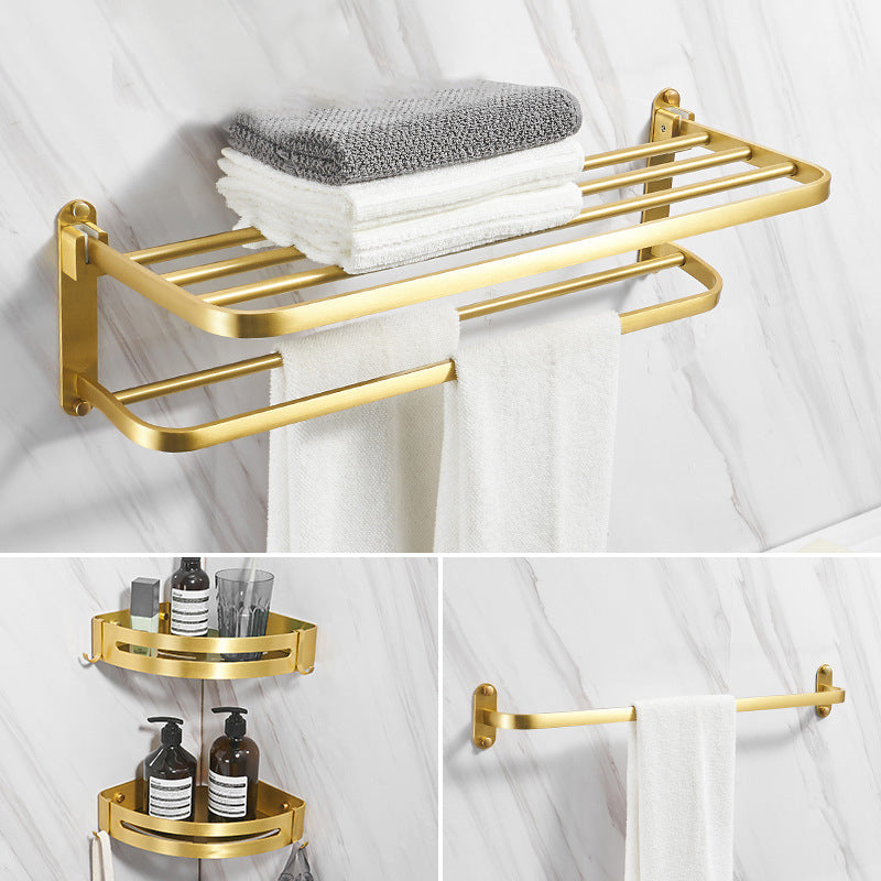 Modern Bathroom Hardware Paper Holder Bath Shelf Gold Bathroom Accessory Kit 4-Piece Set(Single Rod) Clearhalo 'Bathroom Hardware Sets' 'Bathroom Hardware' 'Bathroom Remodel & Bathroom Fixtures' 'bathroom_hardware_sets' 'Home Improvement' 'home_improvement' 'home_improvement_bathroom_hardware_sets' 6763158