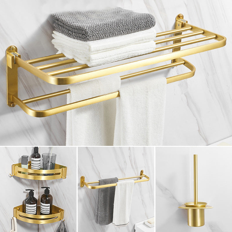 Modern Bathroom Hardware Paper Holder Bath Shelf Gold Bathroom Accessory Kit 5-Piece Set (Double Rods) Clearhalo 'Bathroom Hardware Sets' 'Bathroom Hardware' 'Bathroom Remodel & Bathroom Fixtures' 'bathroom_hardware_sets' 'Home Improvement' 'home_improvement' 'home_improvement_bathroom_hardware_sets' 6763160