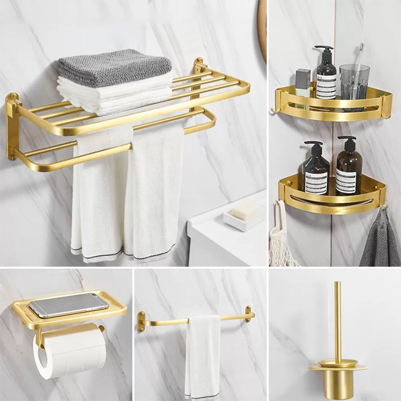 Modern Bathroom Hardware Paper Holder Bath Shelf Gold Bathroom Accessory Kit 6-Piece Set (Single Rod) Clearhalo 'Bathroom Hardware Sets' 'Bathroom Hardware' 'Bathroom Remodel & Bathroom Fixtures' 'bathroom_hardware_sets' 'Home Improvement' 'home_improvement' 'home_improvement_bathroom_hardware_sets' 6763163