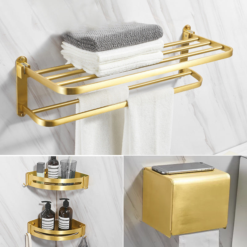 Modern Bathroom Hardware Paper Holder Bath Shelf Gold Bathroom Accessory Kit 4-Piece Set (Toilet Paper Holder) Clearhalo 'Bathroom Hardware Sets' 'Bathroom Hardware' 'Bathroom Remodel & Bathroom Fixtures' 'bathroom_hardware_sets' 'Home Improvement' 'home_improvement' 'home_improvement_bathroom_hardware_sets' 6763167