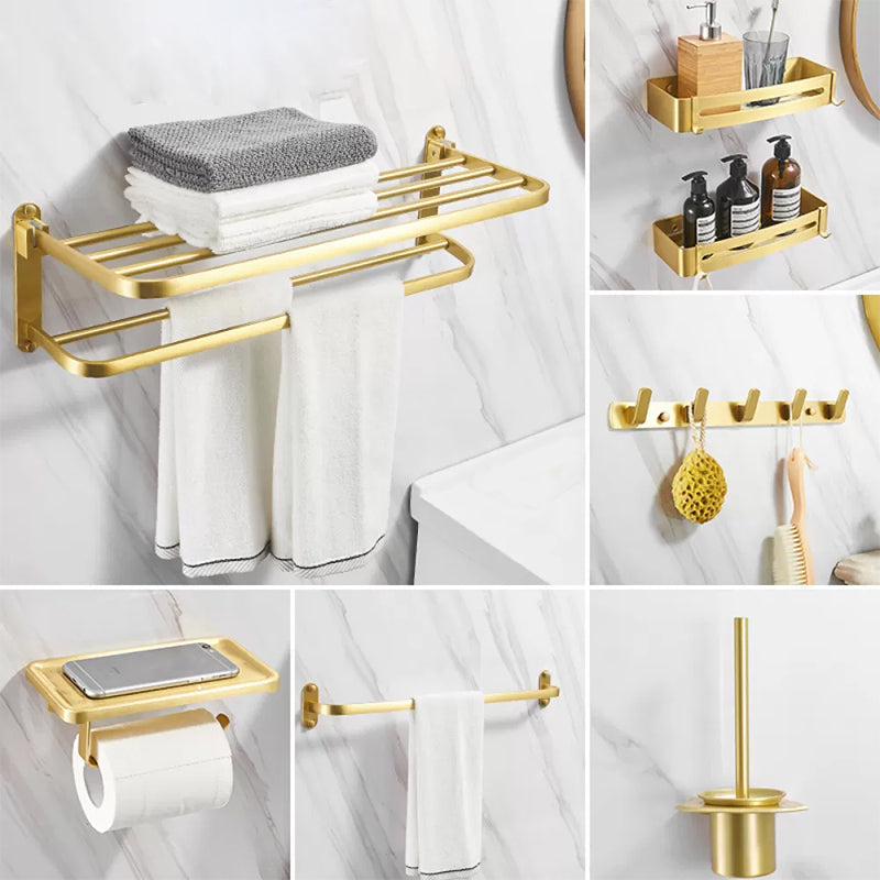 Modern Bathroom Hardware Paper Holder Bath Shelf Gold Bathroom Accessory Kit 7-Piece Set (Square Bath Shelf) Clearhalo 'Bathroom Hardware Sets' 'Bathroom Hardware' 'Bathroom Remodel & Bathroom Fixtures' 'bathroom_hardware_sets' 'Home Improvement' 'home_improvement' 'home_improvement_bathroom_hardware_sets' 6763172
