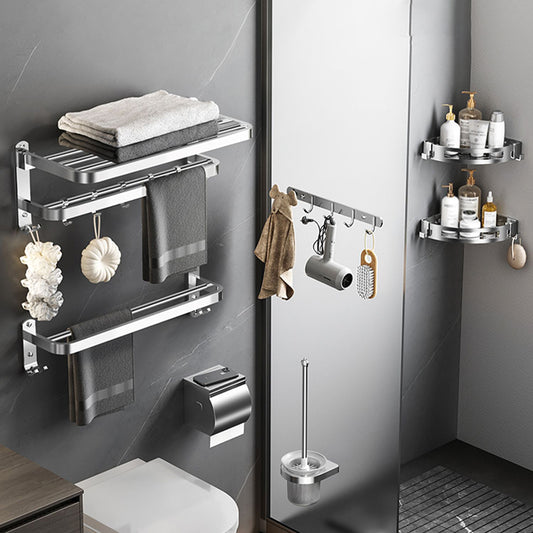 Contemporary Polished Chrome Bathroom Accessory Set with Towel Bar & Bath Shelf Clearhalo 'Bathroom Hardware Sets' 'Bathroom Hardware' 'Bathroom Remodel & Bathroom Fixtures' 'bathroom_hardware_sets' 'Home Improvement' 'home_improvement' 'home_improvement_bathroom_hardware_sets' 6763251