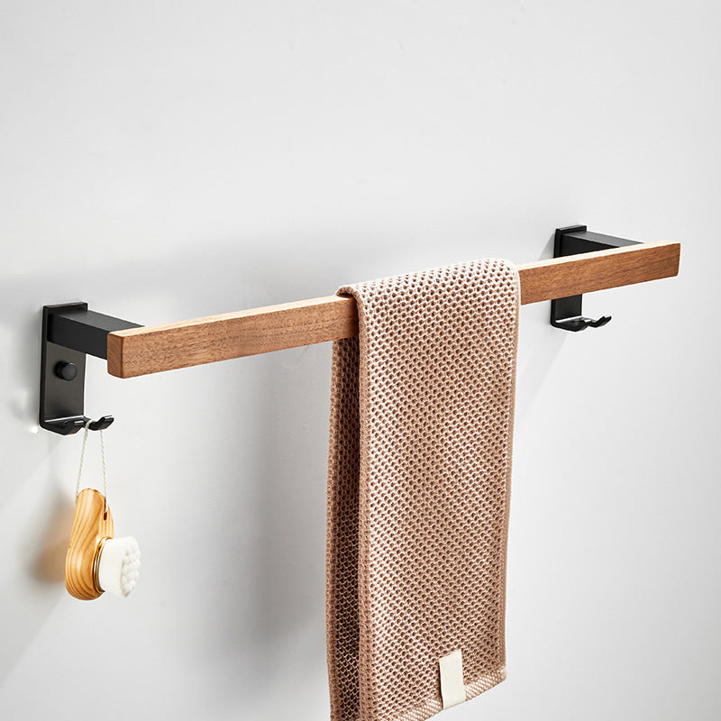 Wooden & Aluminum Bath Hardware Set Black Bathroom Accessory Kit Towel Bar Clearhalo 'Bathroom Hardware Sets' 'Bathroom Hardware' 'Bathroom Remodel & Bathroom Fixtures' 'bathroom_hardware_sets' 'Home Improvement' 'home_improvement' 'home_improvement_bathroom_hardware_sets' 6763292