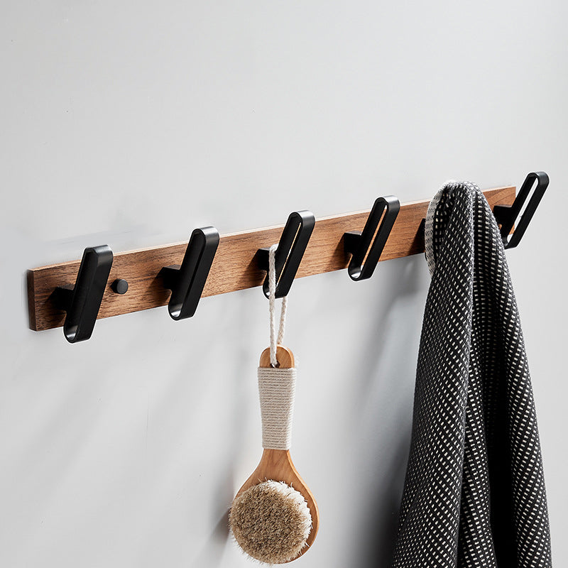 Wooden & Aluminum Bath Hardware Set Black Bathroom Accessory Kit Towel Robe Hook (Row Hooks) Clearhalo 'Bathroom Hardware Sets' 'Bathroom Hardware' 'Bathroom Remodel & Bathroom Fixtures' 'bathroom_hardware_sets' 'Home Improvement' 'home_improvement' 'home_improvement_bathroom_hardware_sets' 6763301