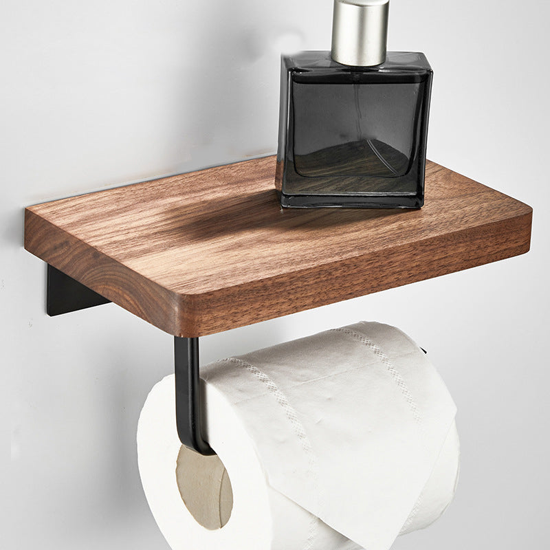 Wooden & Aluminum Bath Hardware Set Black Bathroom Accessory Kit Toilet Paper Holder (8"L) Clearhalo 'Bathroom Hardware Sets' 'Bathroom Hardware' 'Bathroom Remodel & Bathroom Fixtures' 'bathroom_hardware_sets' 'Home Improvement' 'home_improvement' 'home_improvement_bathroom_hardware_sets' 6763303