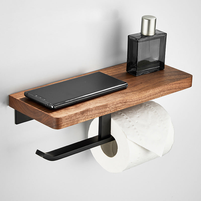 Wooden & Aluminum Bath Hardware Set Black Bathroom Accessory Kit Toilet Paper Holder (12"L) Clearhalo 'Bathroom Hardware Sets' 'Bathroom Hardware' 'Bathroom Remodel & Bathroom Fixtures' 'bathroom_hardware_sets' 'Home Improvement' 'home_improvement' 'home_improvement_bathroom_hardware_sets' 6763308