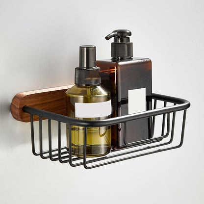 Wooden & Aluminum Bath Hardware Set Black Bathroom Accessory Kit Trash Can (8"L) Clearhalo 'Bathroom Hardware Sets' 'Bathroom Hardware' 'Bathroom Remodel & Bathroom Fixtures' 'bathroom_hardware_sets' 'Home Improvement' 'home_improvement' 'home_improvement_bathroom_hardware_sets' 6763311