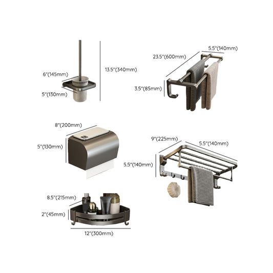 Contemporary Bathroom Hardware Set Gray Aluminum Bathroom Accessory Kit Clearhalo 'Bathroom Hardware Sets' 'Bathroom Hardware' 'Bathroom Remodel & Bathroom Fixtures' 'bathroom_hardware_sets' 'Home Improvement' 'home_improvement' 'home_improvement_bathroom_hardware_sets' 6763376
