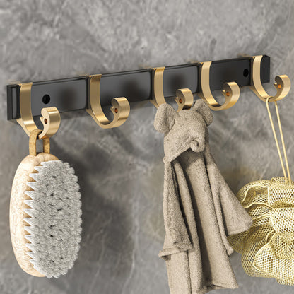 Black & Brass Bathroom Set Modern Style Bathroom Accessory As Individual Or As a Set Row Hook (5 Rows) Clearhalo 'Bathroom Hardware Sets' 'Bathroom Hardware' 'Bathroom Remodel & Bathroom Fixtures' 'bathroom_hardware_sets' 'Home Improvement' 'home_improvement' 'home_improvement_bathroom_hardware_sets' 6763416