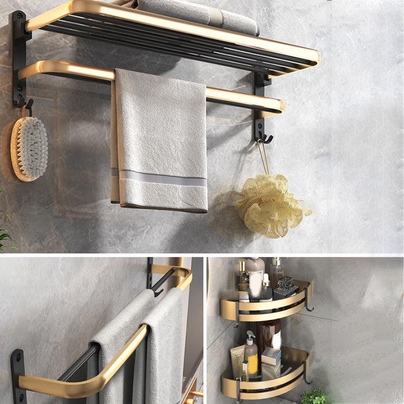 Black & Brass Bathroom Set Modern Style Bathroom Accessory As Individual Or As a Set Horizontal 4-Piece (Towel Bar) Clearhalo 'Bathroom Hardware Sets' 'Bathroom Hardware' 'Bathroom Remodel & Bathroom Fixtures' 'bathroom_hardware_sets' 'Home Improvement' 'home_improvement' 'home_improvement_bathroom_hardware_sets' 6763429