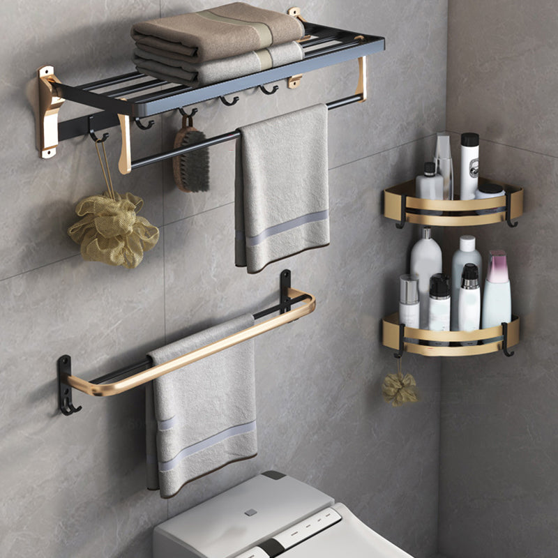 Black & Brass Bathroom Set Modern Style Bathroom Accessory As Individual Or As a Set Vertical 4-Piece Set (Towel Bar) Clearhalo 'Bathroom Hardware Sets' 'Bathroom Hardware' 'Bathroom Remodel & Bathroom Fixtures' 'bathroom_hardware_sets' 'Home Improvement' 'home_improvement' 'home_improvement_bathroom_hardware_sets' 6763430