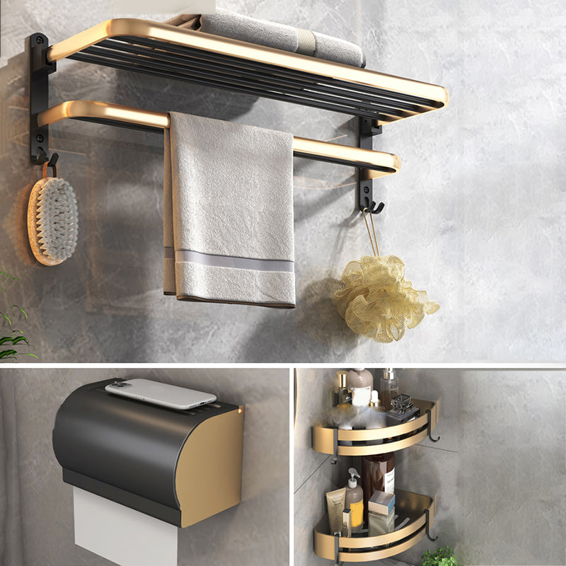Black & Brass Bathroom Set Modern Style Bathroom Accessory As Individual Or As a Set Horizontal 4-Piece Set (Toilet Paper Holder) Clearhalo 'Bathroom Hardware Sets' 'Bathroom Hardware' 'Bathroom Remodel & Bathroom Fixtures' 'bathroom_hardware_sets' 'Home Improvement' 'home_improvement' 'home_improvement_bathroom_hardware_sets' 6763431