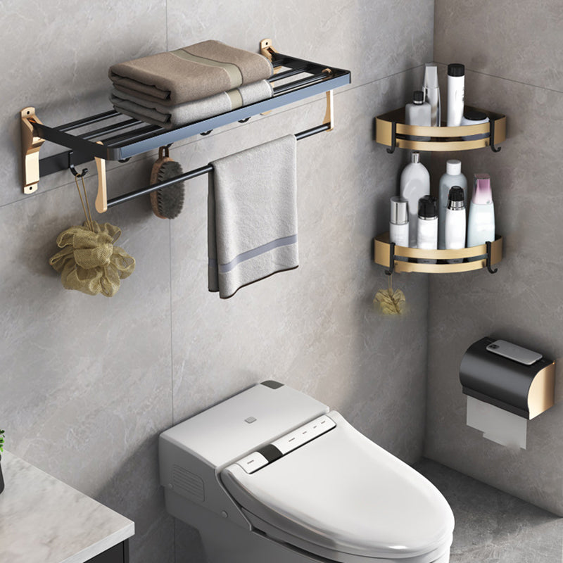 Black & Brass Bathroom Set Modern Style Bathroom Accessory As Individual Or As a Set Vertical 4-Piece Set (Toilet Paper Holder) Clearhalo 'Bathroom Hardware Sets' 'Bathroom Hardware' 'Bathroom Remodel & Bathroom Fixtures' 'bathroom_hardware_sets' 'Home Improvement' 'home_improvement' 'home_improvement_bathroom_hardware_sets' 6763432