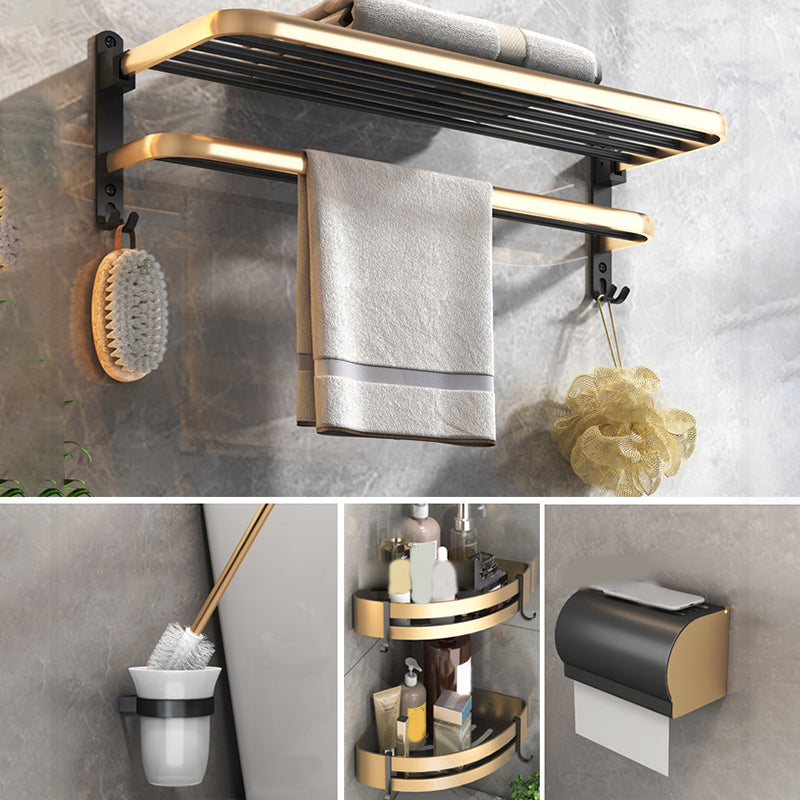 Black & Brass Bathroom Set Modern Style Bathroom Accessory As Individual Or As a Set Horizontal 5-Piece Set (Toilet Brush) Clearhalo 'Bathroom Hardware Sets' 'Bathroom Hardware' 'Bathroom Remodel & Bathroom Fixtures' 'bathroom_hardware_sets' 'Home Improvement' 'home_improvement' 'home_improvement_bathroom_hardware_sets' 6763435