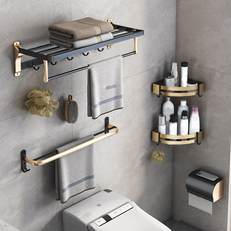 Black & Brass Bathroom Set Modern Style Bathroom Accessory As Individual Or As a Set Vertical 5-Piece Set (Towel Bar) Clearhalo 'Bathroom Hardware Sets' 'Bathroom Hardware' 'Bathroom Remodel & Bathroom Fixtures' 'bathroom_hardware_sets' 'Home Improvement' 'home_improvement' 'home_improvement_bathroom_hardware_sets' 6763438