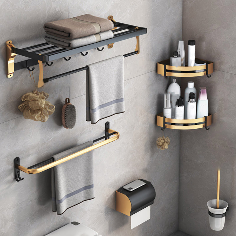 Black & Brass Bathroom Set Modern Style Bathroom Accessory As Individual Or As a Set Vertical Bar 6-Piece Set Clearhalo 'Bathroom Hardware Sets' 'Bathroom Hardware' 'Bathroom Remodel & Bathroom Fixtures' 'bathroom_hardware_sets' 'Home Improvement' 'home_improvement' 'home_improvement_bathroom_hardware_sets' 6763439