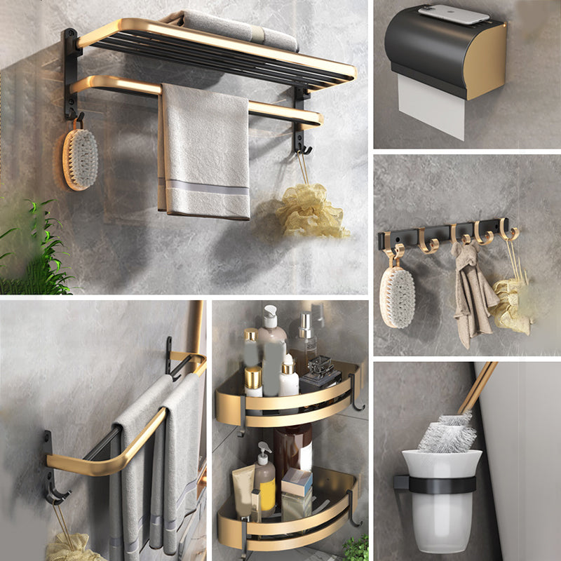 Black & Brass Bathroom Set Modern Style Bathroom Accessory As Individual Or As a Set Horizontal Bar 7-Piece Set Clearhalo 'Bathroom Hardware Sets' 'Bathroom Hardware' 'Bathroom Remodel & Bathroom Fixtures' 'bathroom_hardware_sets' 'Home Improvement' 'home_improvement' 'home_improvement_bathroom_hardware_sets' 6763441