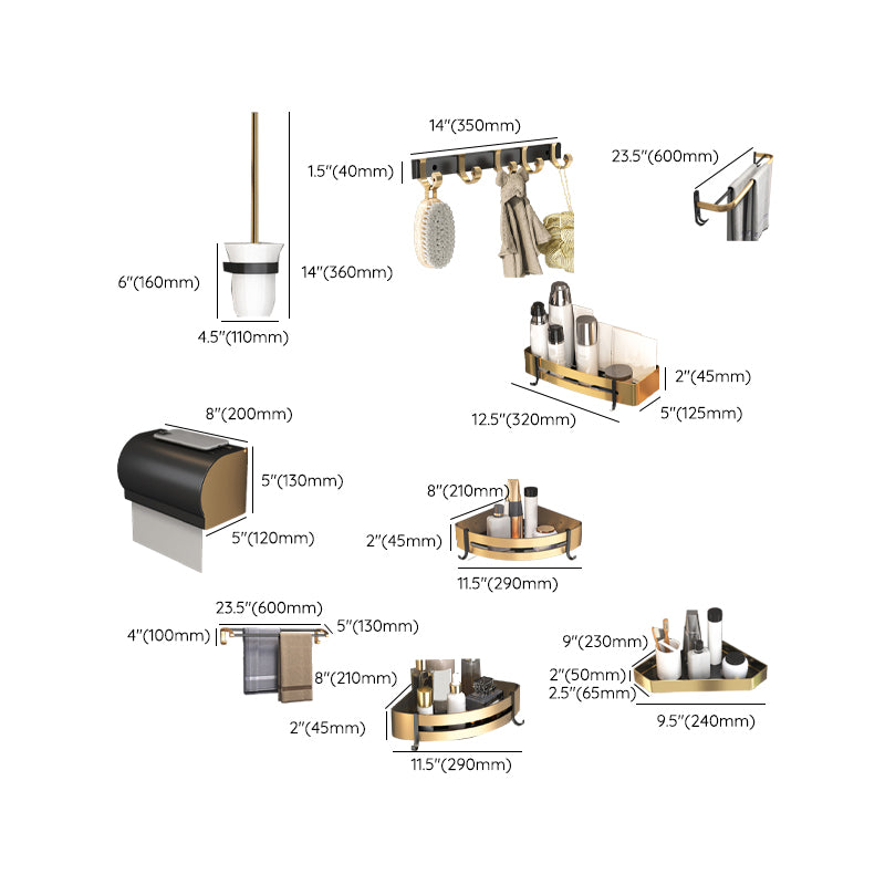 Black & Brass Bathroom Set Modern Style Bathroom Accessory As Individual Or As a Set Clearhalo 'Bathroom Hardware Sets' 'Bathroom Hardware' 'Bathroom Remodel & Bathroom Fixtures' 'bathroom_hardware_sets' 'Home Improvement' 'home_improvement' 'home_improvement_bathroom_hardware_sets' 6763443