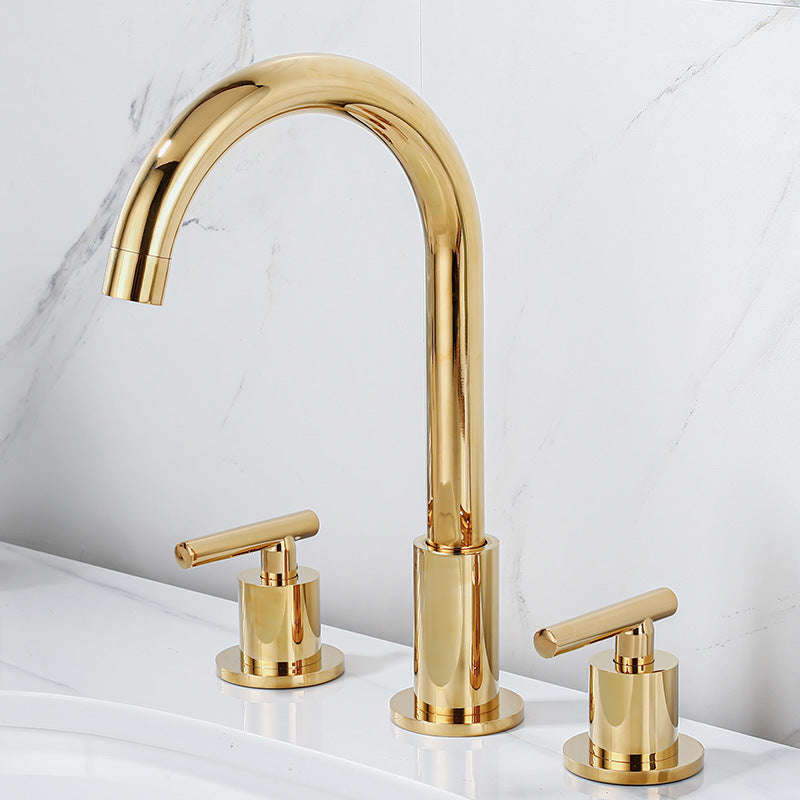 Contemporary Widespread Sink Faucet Plain High Arc Wide Spread Bathroom Faucet Golden Arc Clearhalo 'Bathroom Remodel & Bathroom Fixtures' 'Bathroom Sink Faucets' 'Bathroom Sinks & Faucet Components' 'bathroom_sink_faucets' 'Home Improvement' 'home_improvement' 'home_improvement_bathroom_sink_faucets' 6771216