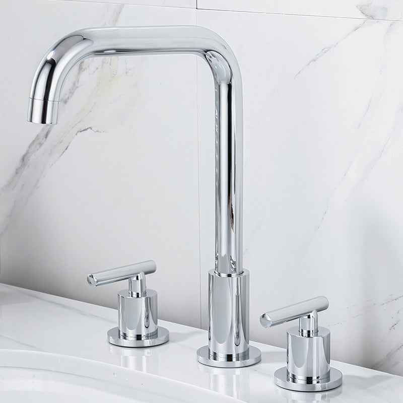 Contemporary Widespread Sink Faucet Plain High Arc Wide Spread Bathroom Faucet Clearhalo 'Bathroom Remodel & Bathroom Fixtures' 'Bathroom Sink Faucets' 'Bathroom Sinks & Faucet Components' 'bathroom_sink_faucets' 'Home Improvement' 'home_improvement' 'home_improvement_bathroom_sink_faucets' 6771218