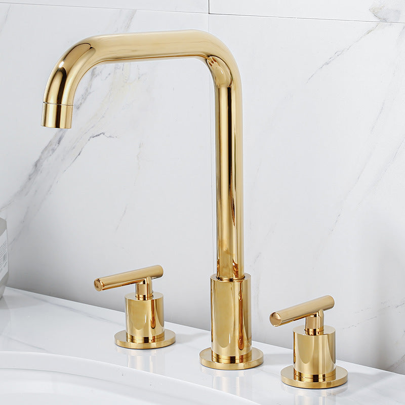 Contemporary Widespread Sink Faucet Plain High Arc Wide Spread Bathroom Faucet Clearhalo 'Bathroom Remodel & Bathroom Fixtures' 'Bathroom Sink Faucets' 'Bathroom Sinks & Faucet Components' 'bathroom_sink_faucets' 'Home Improvement' 'home_improvement' 'home_improvement_bathroom_sink_faucets' 6771219