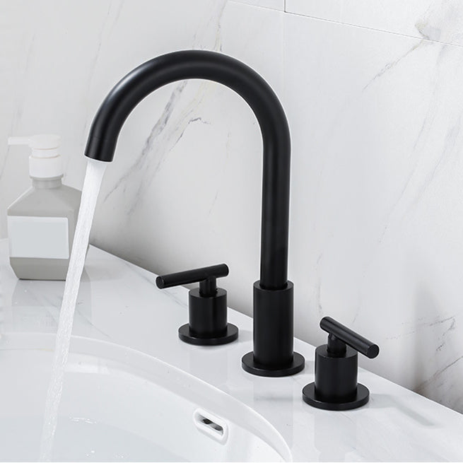 Contemporary Widespread Sink Faucet Plain High Arc Wide Spread Bathroom Faucet Clearhalo 'Bathroom Remodel & Bathroom Fixtures' 'Bathroom Sink Faucets' 'Bathroom Sinks & Faucet Components' 'bathroom_sink_faucets' 'Home Improvement' 'home_improvement' 'home_improvement_bathroom_sink_faucets' 6771220