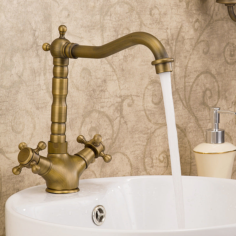Glam Basin Lavatory Faucet Brass 2 Cross Handles with Water Hose Bathroom Faucet Brass 9.4" Clearhalo 'Bathroom Remodel & Bathroom Fixtures' 'Bathroom Sink Faucets' 'Bathroom Sinks & Faucet Components' 'bathroom_sink_faucets' 'Home Improvement' 'home_improvement' 'home_improvement_bathroom_sink_faucets' 6771258