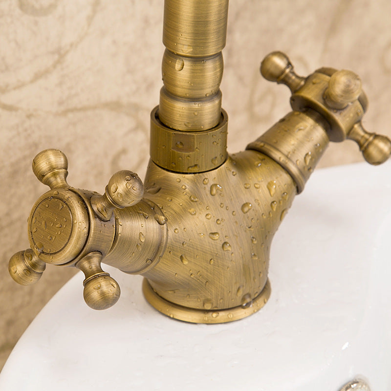 Glam Basin Lavatory Faucet Brass 2 Cross Handles with Water Hose Bathroom Faucet Clearhalo 'Bathroom Remodel & Bathroom Fixtures' 'Bathroom Sink Faucets' 'Bathroom Sinks & Faucet Components' 'bathroom_sink_faucets' 'Home Improvement' 'home_improvement' 'home_improvement_bathroom_sink_faucets' 6771262