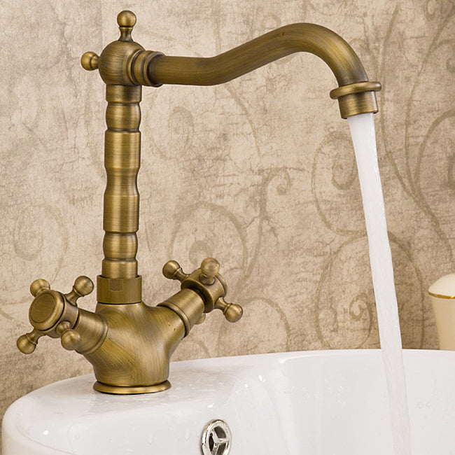 Glam Basin Lavatory Faucet Brass 2 Cross Handles with Water Hose Bathroom Faucet Clearhalo 'Bathroom Remodel & Bathroom Fixtures' 'Bathroom Sink Faucets' 'Bathroom Sinks & Faucet Components' 'bathroom_sink_faucets' 'Home Improvement' 'home_improvement' 'home_improvement_bathroom_sink_faucets' 6771263