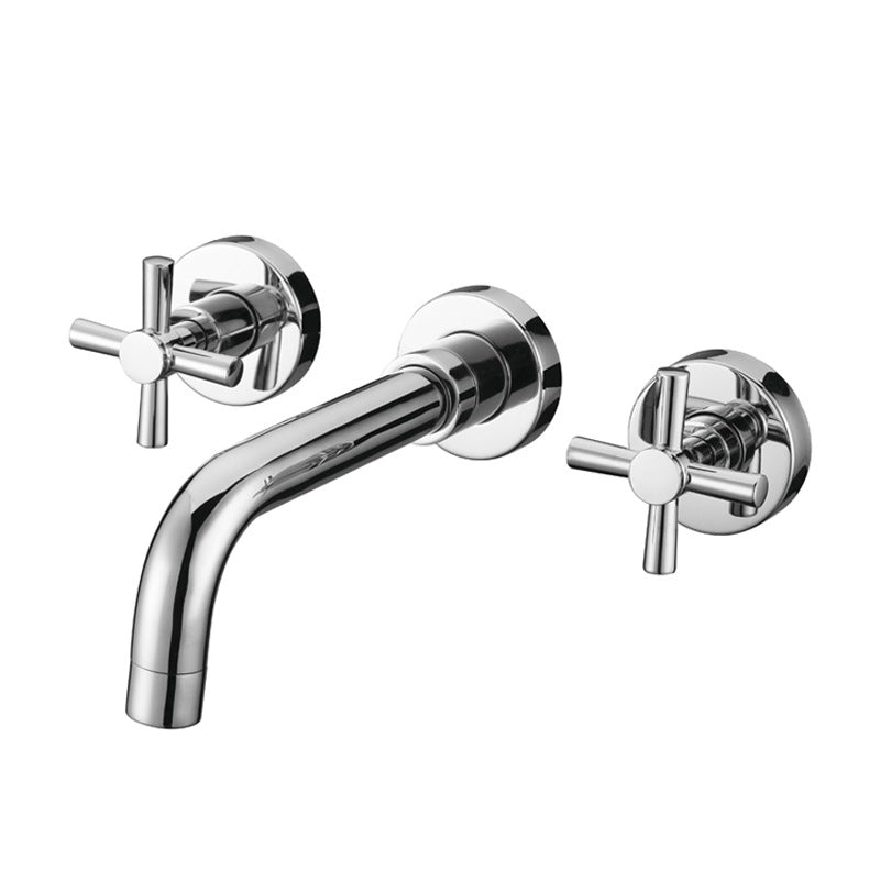 Modern Wall Mounted Sink Faucet Cross Handles Wall Mounted Faucets Clearhalo 'Bathroom Remodel & Bathroom Fixtures' 'Bathroom Sink Faucets' 'Bathroom Sinks & Faucet Components' 'bathroom_sink_faucets' 'Home Improvement' 'home_improvement' 'home_improvement_bathroom_sink_faucets' 6771298
