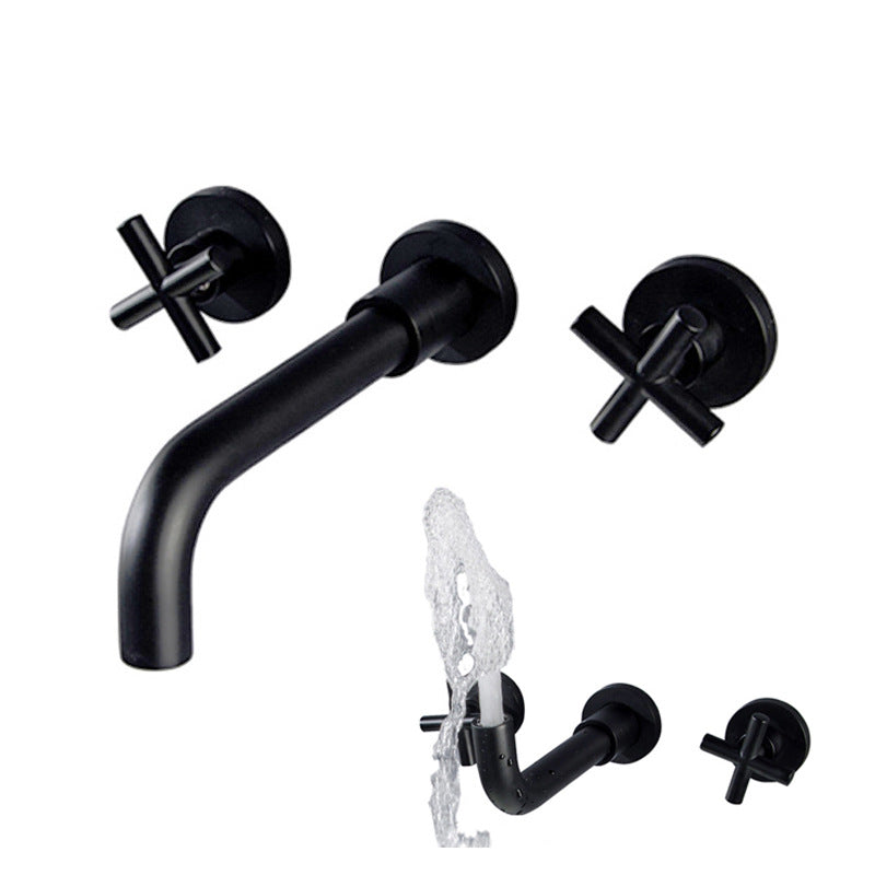 Modern Wall Mounted Sink Faucet Cross Handles Wall Mounted Faucets Clearhalo 'Bathroom Remodel & Bathroom Fixtures' 'Bathroom Sink Faucets' 'Bathroom Sinks & Faucet Components' 'bathroom_sink_faucets' 'Home Improvement' 'home_improvement' 'home_improvement_bathroom_sink_faucets' 6771300