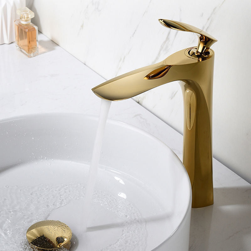 Glam Style Faucet One Lever Handle Vessel Sink Bathroom Faucet Gold 11.8" Clearhalo 'Bathroom Remodel & Bathroom Fixtures' 'Bathroom Sink Faucets' 'Bathroom Sinks & Faucet Components' 'bathroom_sink_faucets' 'Home Improvement' 'home_improvement' 'home_improvement_bathroom_sink_faucets' 6771314