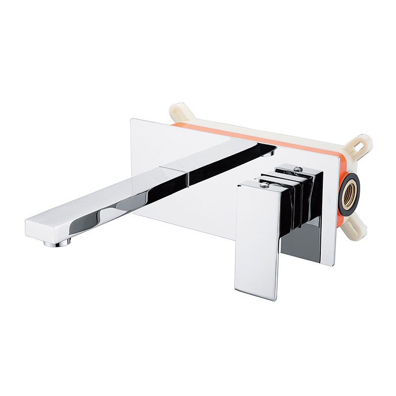 Contemporary Metal Sink Faucet Copper Wall Mounted Bathroom Faucet Silver Gray Clearhalo 'Bathroom Remodel & Bathroom Fixtures' 'Bathroom Sink Faucets' 'Bathroom Sinks & Faucet Components' 'bathroom_sink_faucets' 'Home Improvement' 'home_improvement' 'home_improvement_bathroom_sink_faucets' 6771373