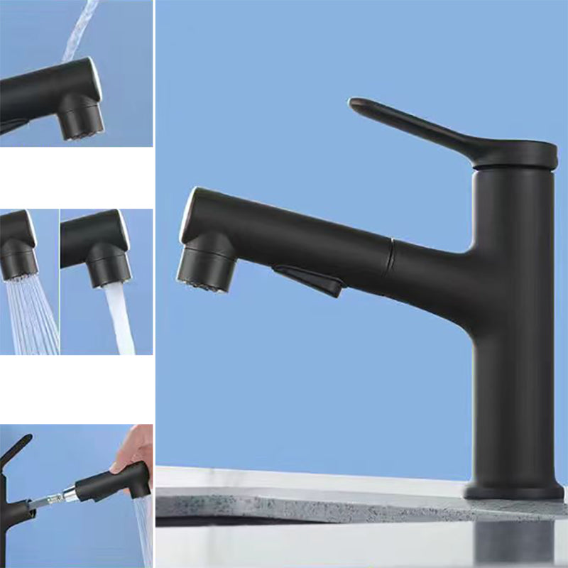 Modern Vessel Sink Faucet Copper 1-Handle Low Arc Retractable Vessel Faucet for Bathroom Black Clearhalo 'Bathroom Remodel & Bathroom Fixtures' 'Bathroom Sink Faucets' 'Bathroom Sinks & Faucet Components' 'bathroom_sink_faucets' 'Home Improvement' 'home_improvement' 'home_improvement_bathroom_sink_faucets' 6771386