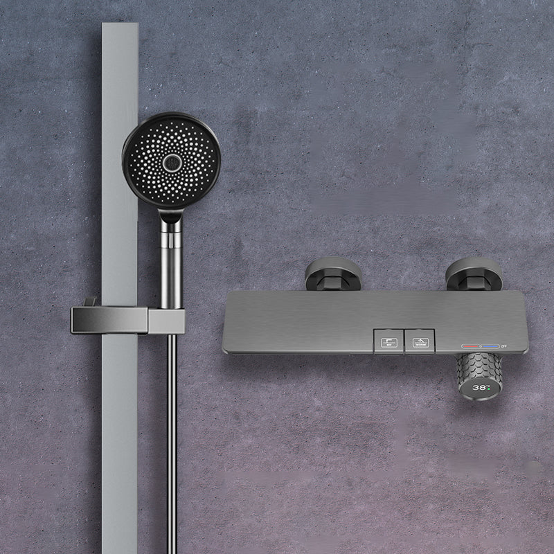 Shower Set Digital Display Simple Split Shower Set Bathroom Full Copper Booster Grey Round 2 Clearhalo 'Bathroom Remodel & Bathroom Fixtures' 'Home Improvement' 'home_improvement' 'home_improvement_shower_faucets' 'Shower Faucets & Systems' 'shower_faucets' 'Showers & Bathtubs Plumbing' 'Showers & Bathtubs' 6771444