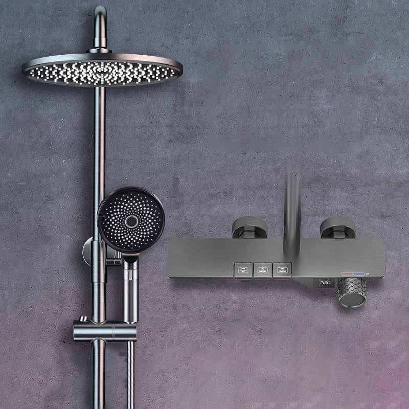 Shower Set Digital Display Simple Split Shower Set Bathroom Full Copper Booster Grey Round 3 Clearhalo 'Bathroom Remodel & Bathroom Fixtures' 'Home Improvement' 'home_improvement' 'home_improvement_shower_faucets' 'Shower Faucets & Systems' 'shower_faucets' 'Showers & Bathtubs Plumbing' 'Showers & Bathtubs' 6771446