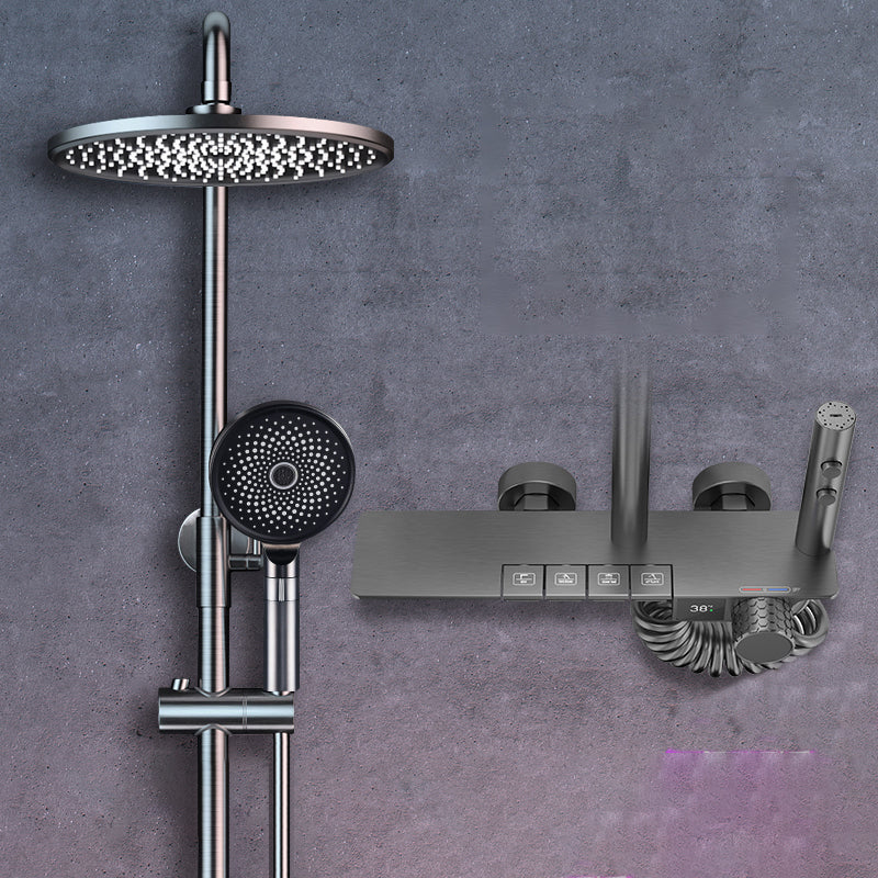 Shower Set Digital Display Simple Split Shower Set Bathroom Full Copper Booster Grey Round 4 Clearhalo 'Bathroom Remodel & Bathroom Fixtures' 'Home Improvement' 'home_improvement' 'home_improvement_shower_faucets' 'Shower Faucets & Systems' 'shower_faucets' 'Showers & Bathtubs Plumbing' 'Showers & Bathtubs' 6771448
