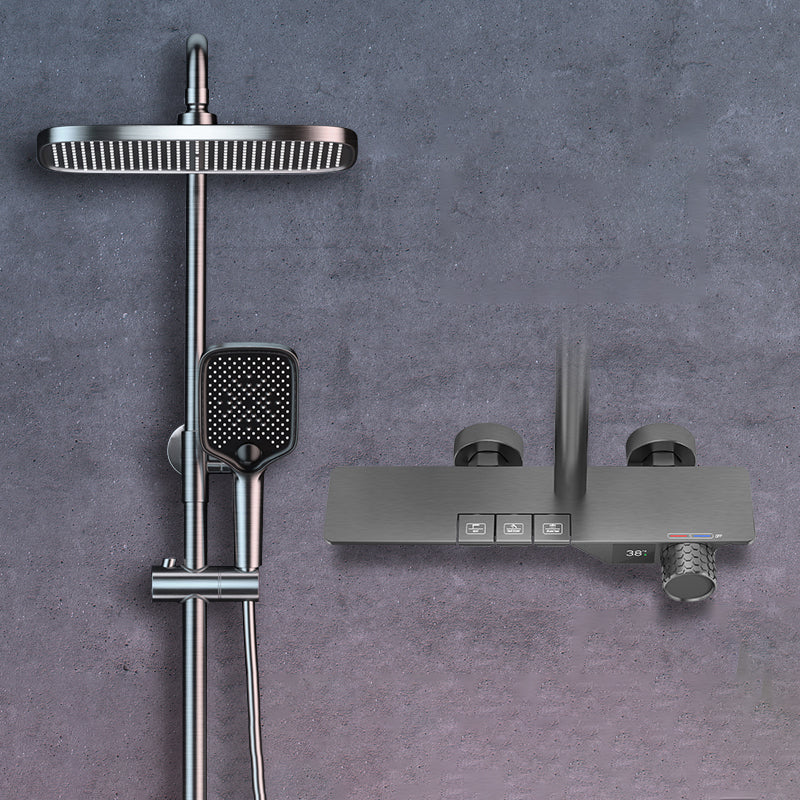 Shower Set Digital Display Simple Split Shower Set Bathroom Full Copper Booster Grey Square 3 Clearhalo 'Bathroom Remodel & Bathroom Fixtures' 'Home Improvement' 'home_improvement' 'home_improvement_shower_faucets' 'Shower Faucets & Systems' 'shower_faucets' 'Showers & Bathtubs Plumbing' 'Showers & Bathtubs' 6771450