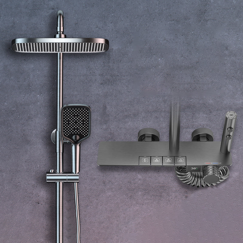 Shower Set Digital Display Simple Split Shower Set Bathroom Full Copper Booster Grey Square 4 Clearhalo 'Bathroom Remodel & Bathroom Fixtures' 'Home Improvement' 'home_improvement' 'home_improvement_shower_faucets' 'Shower Faucets & Systems' 'shower_faucets' 'Showers & Bathtubs Plumbing' 'Showers & Bathtubs' 6771464