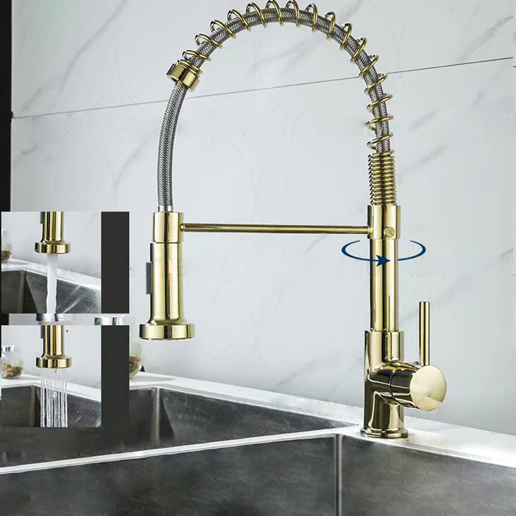 Modern Farmhouse Spring Spout One Lever Kitchen Faucet High Arch Water Filler White/ Gold Clearhalo 'Home Improvement' 'home_improvement' 'home_improvement_kitchen_faucets' 'Kitchen Faucets' 'Kitchen Remodel & Kitchen Fixtures' 'Kitchen Sinks & Faucet Components' 'kitchen_faucets' 6771534