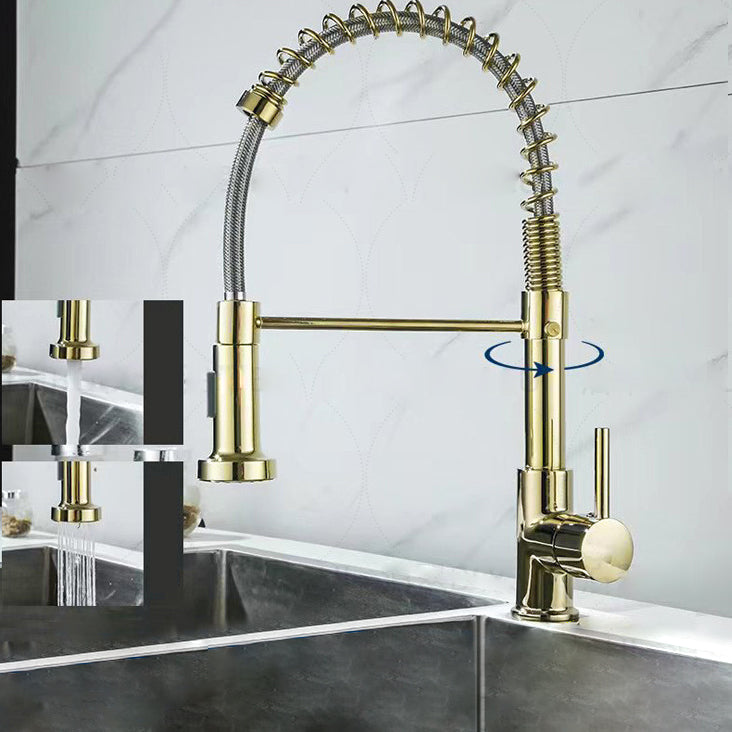 Modern Farmhouse Spring Spout One Lever Kitchen Faucet High Arch Water Filler White Gold Clearhalo 'Home Improvement' 'home_improvement' 'home_improvement_kitchen_faucets' 'Kitchen Faucets' 'Kitchen Remodel & Kitchen Fixtures' 'Kitchen Sinks & Faucet Components' 'kitchen_faucets' 6771534