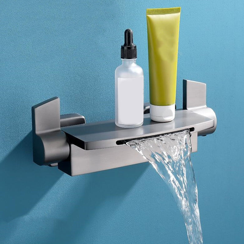 Wall Mounted Metal Tub Filler Low Arc Waterfall Bathroom Tub Faucet Trim Gun Grey Hand Shower Not Included Clearhalo 'Bathroom Remodel & Bathroom Fixtures' 'Bathtub Faucets' 'bathtub_faucets' 'Home Improvement' 'home_improvement' 'home_improvement_bathtub_faucets' 6771559