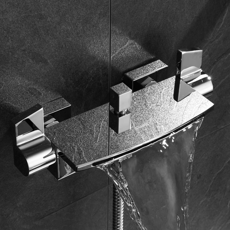 Wall Mounted Metal Tub Filler Low Arc Waterfall Bathroom Tub Faucet Trim Clearhalo 'Bathroom Remodel & Bathroom Fixtures' 'Bathtub Faucets' 'bathtub_faucets' 'Home Improvement' 'home_improvement' 'home_improvement_bathtub_faucets' 6771567