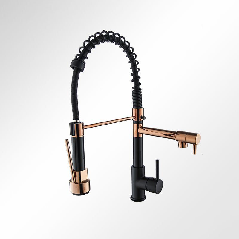 Modern Farmhouse Faucet Spring Spout Double Handles Kitchen Faucet High Arch Water Filler Rose Gold Clearhalo 'Home Improvement' 'home_improvement' 'home_improvement_kitchen_faucets' 'Kitchen Faucets' 'Kitchen Remodel & Kitchen Fixtures' 'Kitchen Sinks & Faucet Components' 'kitchen_faucets' 6771601