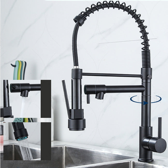 Modern Farmhouse Faucet Spout Double Levers Kitchen Faucet High Arch Filler with Sprayer Clearhalo 'Home Improvement' 'home_improvement' 'home_improvement_kitchen_faucets' 'Kitchen Faucets' 'Kitchen Remodel & Kitchen Fixtures' 'Kitchen Sinks & Faucet Components' 'kitchen_faucets' 6771628