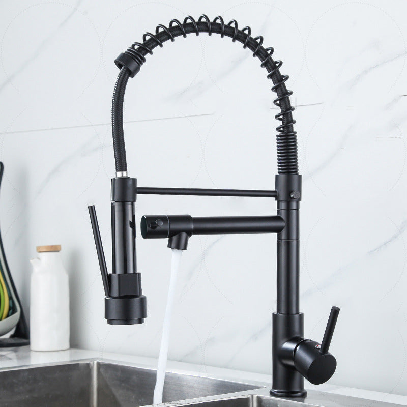 Modern Farmhouse Faucet Spout Double Levers Kitchen Faucet High Arch Filler with Sprayer Black Clearhalo 'Home Improvement' 'home_improvement' 'home_improvement_kitchen_faucets' 'Kitchen Faucets' 'Kitchen Remodel & Kitchen Fixtures' 'Kitchen Sinks & Faucet Components' 'kitchen_faucets' 6771630