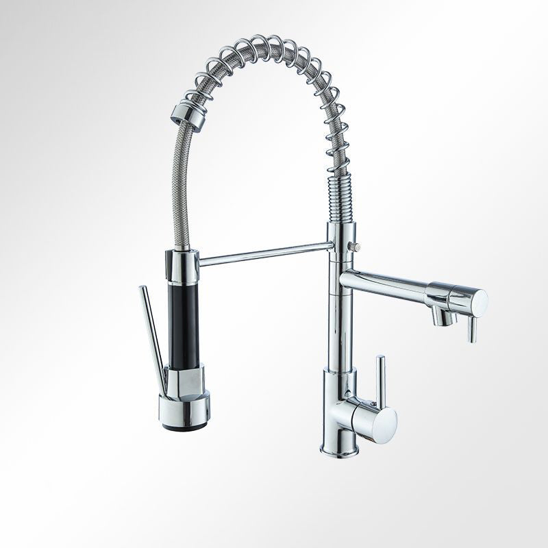 Modern Farmhouse Faucet Spout Double Levers Kitchen Faucet High Arch Filler with Sprayer Chrome Clearhalo 'Home Improvement' 'home_improvement' 'home_improvement_kitchen_faucets' 'Kitchen Faucets' 'Kitchen Remodel & Kitchen Fixtures' 'Kitchen Sinks & Faucet Components' 'kitchen_faucets' 6771631